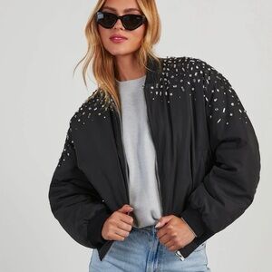 NWT Vici Puffer Black Embellished Jacket Size Medium